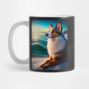 Shiny Sheltie Shimmers on Winter Beach Mug